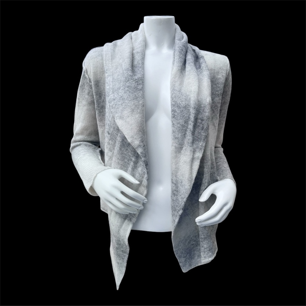 Division E Long Line Beige Grey Striped Cardigan w/ Pockets Size M